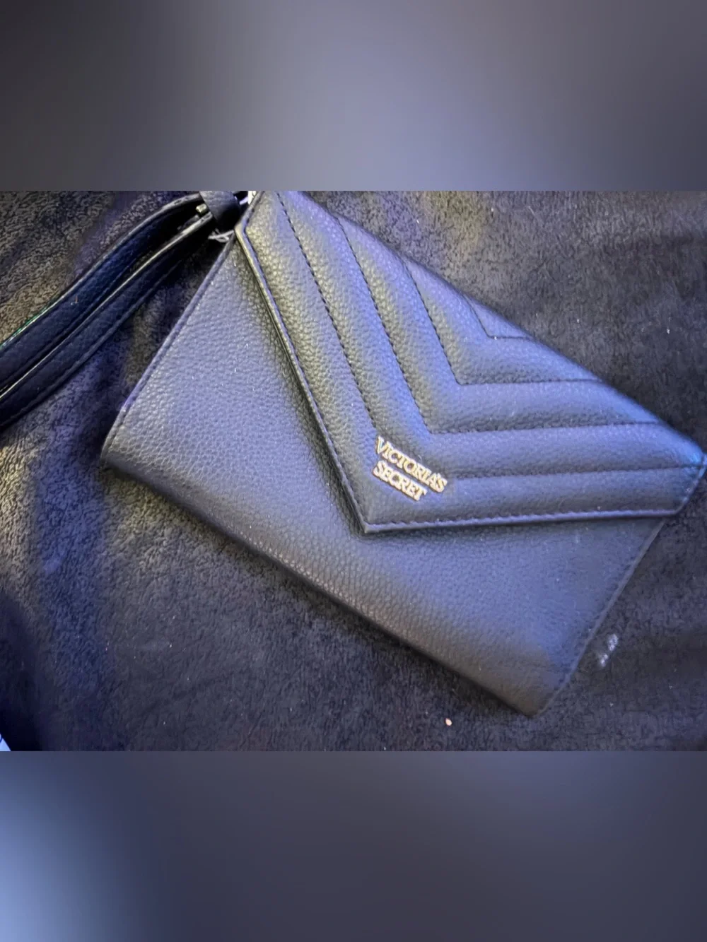 Victoria's Secret Black Quilted Envelope Wristlet with Gold Logo
